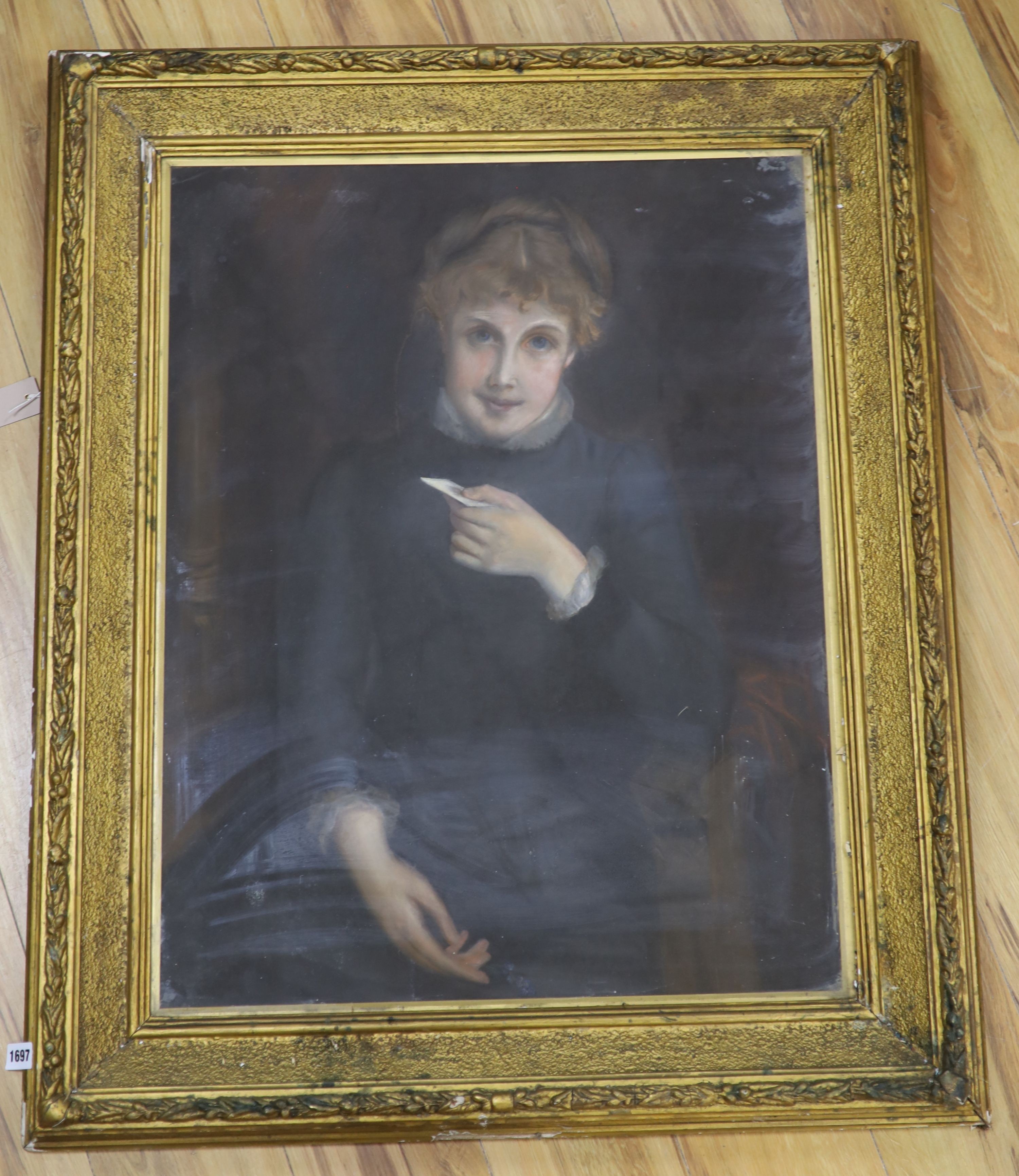 English School c.1900, pastel, Half length portrait of a lady, 77 x 59cm